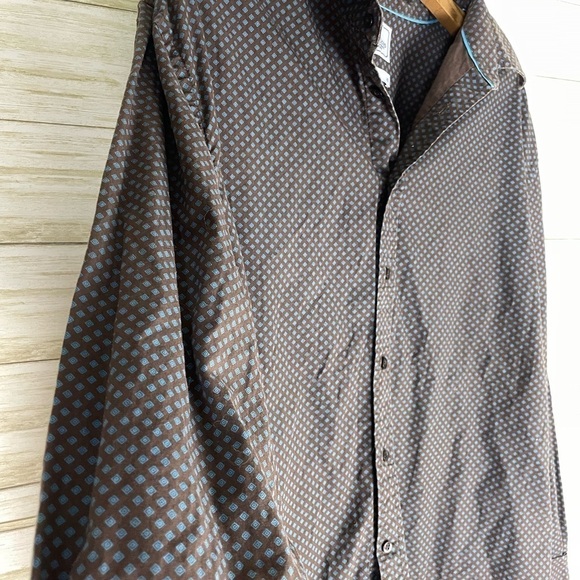 Marc Ecko Brown Turquoise Diamond Print Cotton Button Down - Picture 4 of 5
